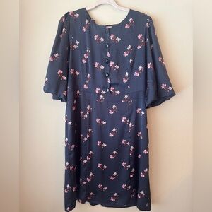 Ann Taylor Midnight Blue Dress with Pink Floral Accents